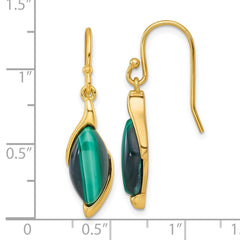 QG7188E Sterling Silver Gold-Tone Polished Fancy Marquise Malachite Cabochon Dangle Shepherd Hook Earrings