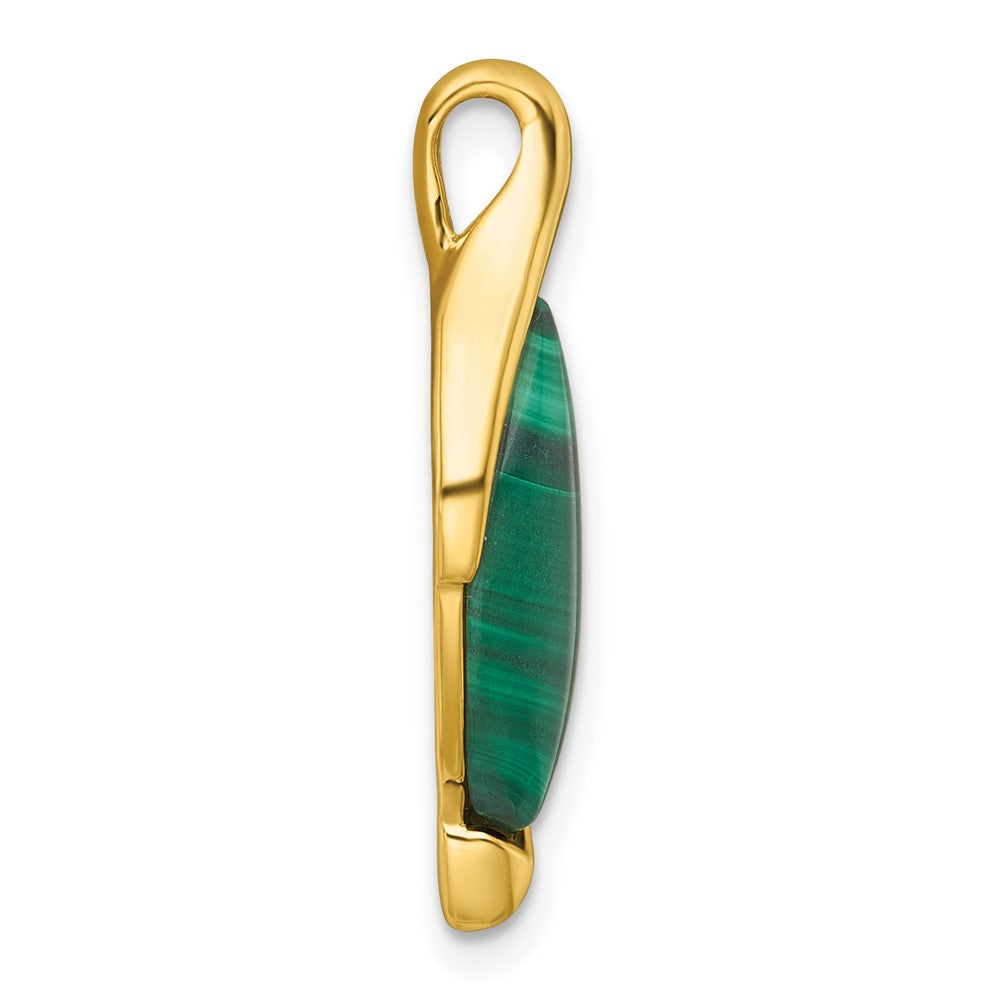 Sterling Silver Gold-Tone Polished Fancy Marquise Malachite Cabochon Chain Slide Pendant QG7188P
