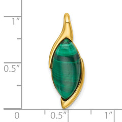 Sterling Silver Gold-Tone Polished Fancy Marquise Malachite Cabochon Chain Slide Pendant QG7188P