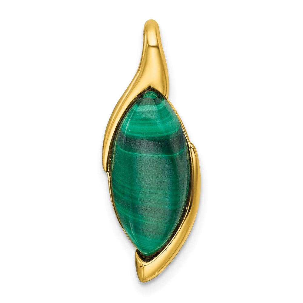 Sterling Silver Gold-Tone Polished Fancy Marquise Malachite Cabochon Chain Slide Pendant QG7188P