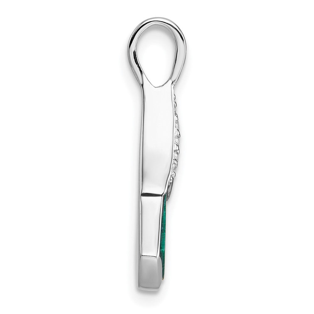 Sterling Silver Rhodium-plated Polished White CZ And Malachite Fan Pendant QG7189P