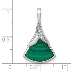 Sterling Silver Rhodium-plated Polished White CZ And Malachite Fan Pendant QG7189P
