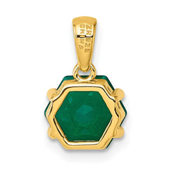 Sterling Silver Gold-tone Polished Hexagon Green Chalcedony Pendant QG7190P