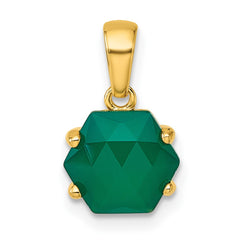 Sterling Silver Gold-tone Polished Hexagon Green Chalcedony Pendant QG7190P