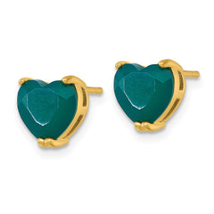 QG7191E Sterling Silver Gold-tone Polished Green Chalcedony Heart Post Earrings