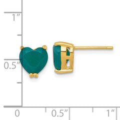 QG7191E Sterling Silver Gold-tone Polished Green Chalcedony Heart Post Earrings