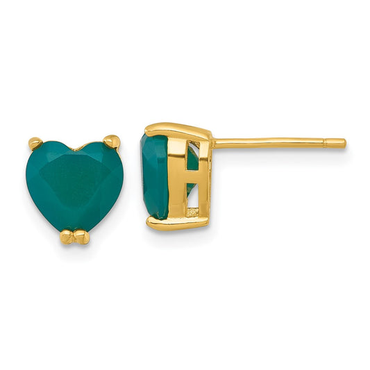 QG7191E Sterling Silver Gold-tone Polished Green Chalcedony Heart Post Earrings
