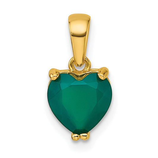 Sterling Silver Gold-tone Polished Green Chalcedony Heart Pendant QG7191P