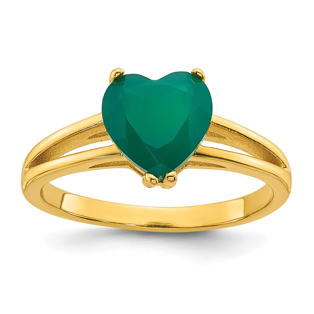 Sterling Silver Gold-tone Polished Green Chalcedony Heart Size 6 Ring