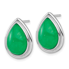QG7193E Sterling Silver Rhodium-plated Polished Pear-Shaped Dyed Jade Quartz Cabochon Post Earrings