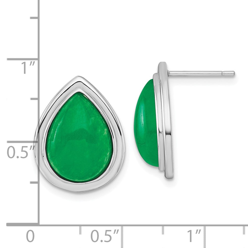 QG7193E Sterling Silver Rhodium-plated Polished Pear-Shaped Dyed Jade Quartz Cabochon Post Earrings