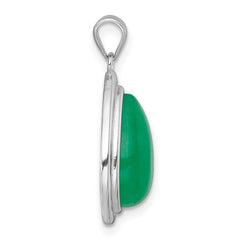 Sterling Silver Rhodium-plated Polished Pear-Shaped Dyed Jade Quartz Cabochon Pendant QG7193P