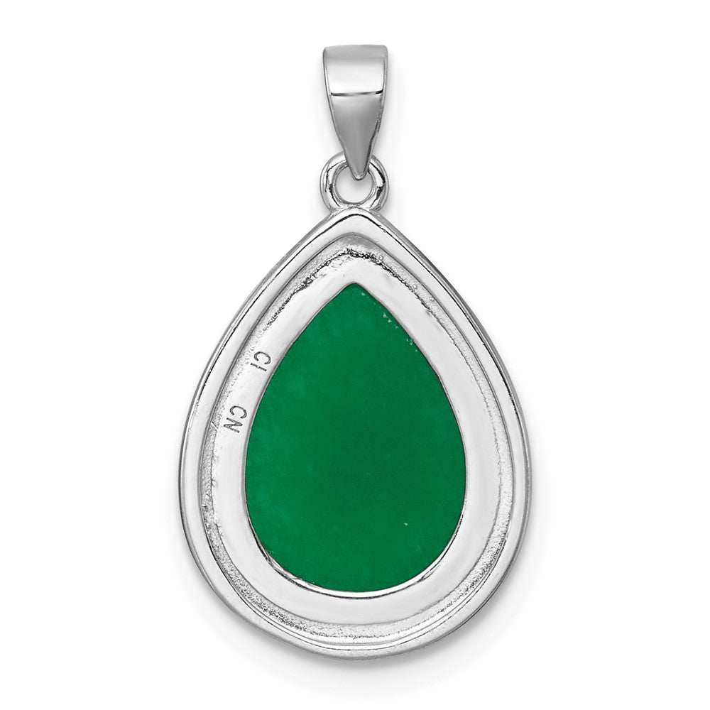 Sterling Silver Rhodium-plated Polished Pear-Shaped Dyed Jade Quartz Cabochon Pendant QG7193P