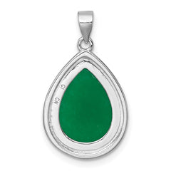 Sterling Silver Rhodium-plated Polished Pear-Shaped Dyed Jade Quartz Cabochon Pendant QG7193P