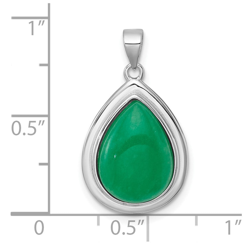 Sterling Silver Rhodium-plated Polished Pear-Shaped Dyed Jade Quartz Cabochon Pendant QG7193P