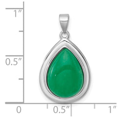 Sterling Silver Rhodium-plated Polished Pear-Shaped Dyed Jade Quartz Cabochon Pendant QG7193P