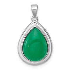 Sterling Silver Rhodium-plated Polished Pear-Shaped Dyed Jade Quartz Cabochon Pendant QG7193P