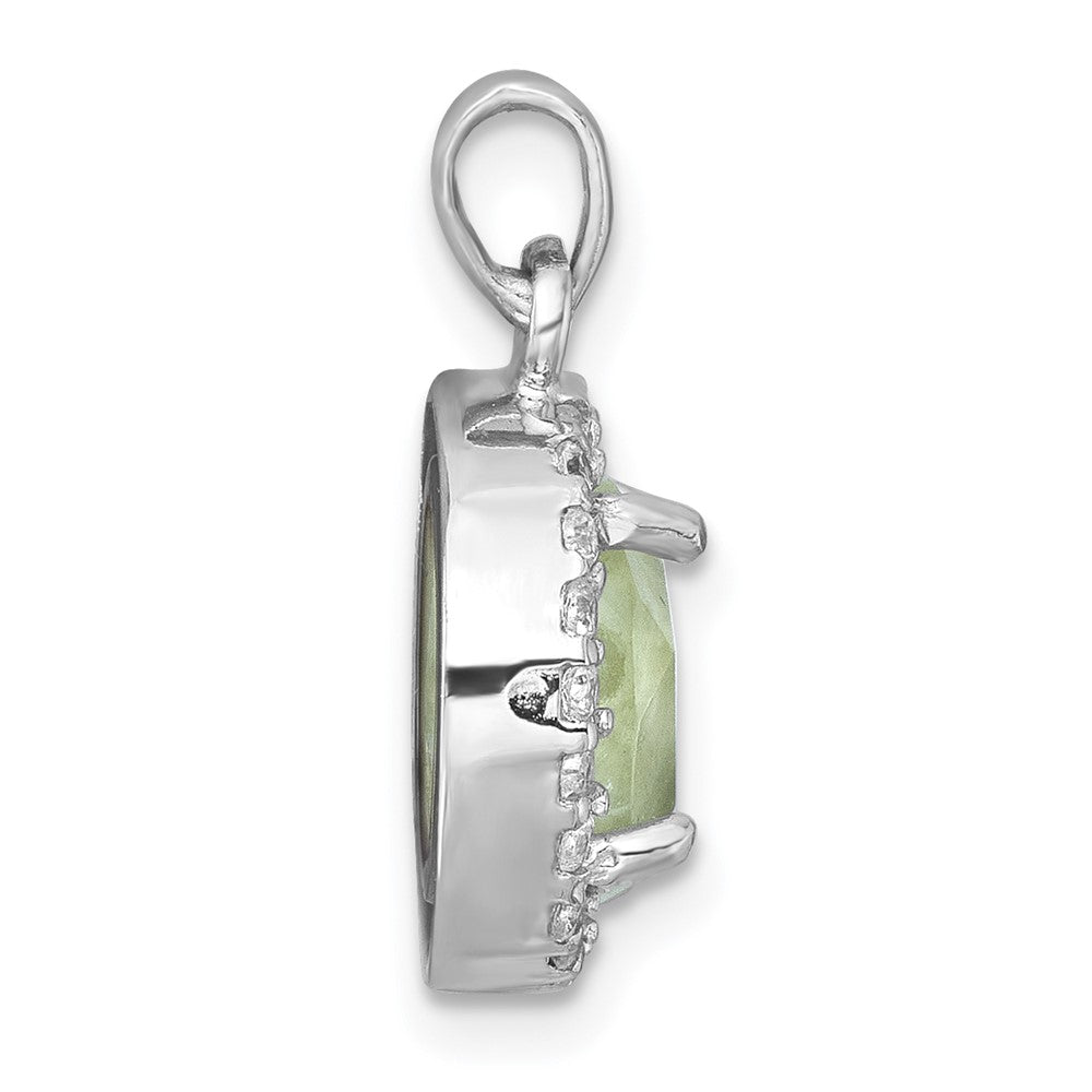 Sterling Silver Rhodium-plated Polished CZ Halo and Faceted Prehnite Circle Pendant QG7194P