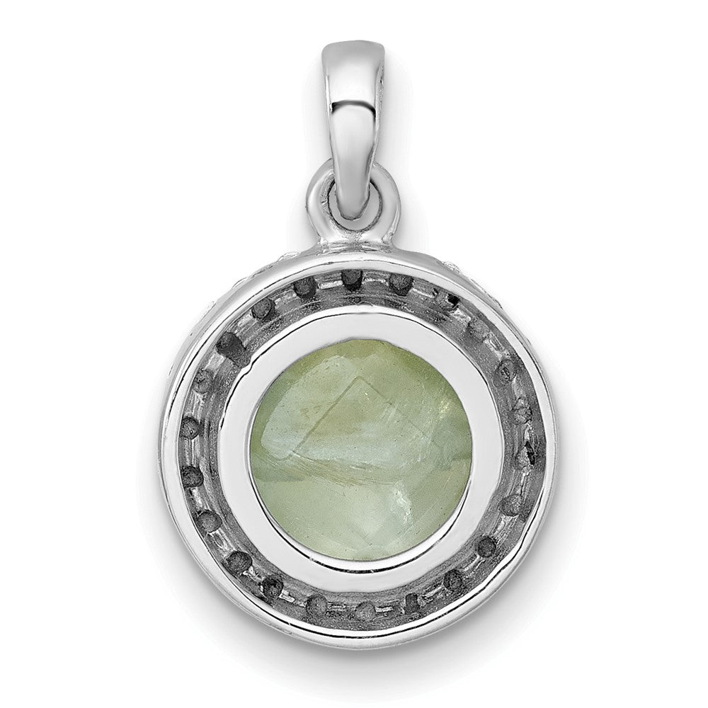 Sterling Silver Rhodium-plated Polished CZ Halo and Faceted Prehnite Circle Pendant QG7194P
