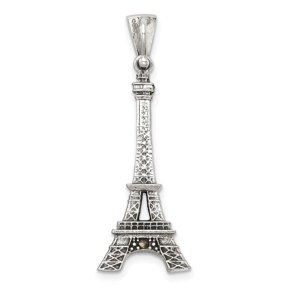 Sterling Silver Antiqued Marcasite 3-D Eiffel Tower Pendant QG7195P
