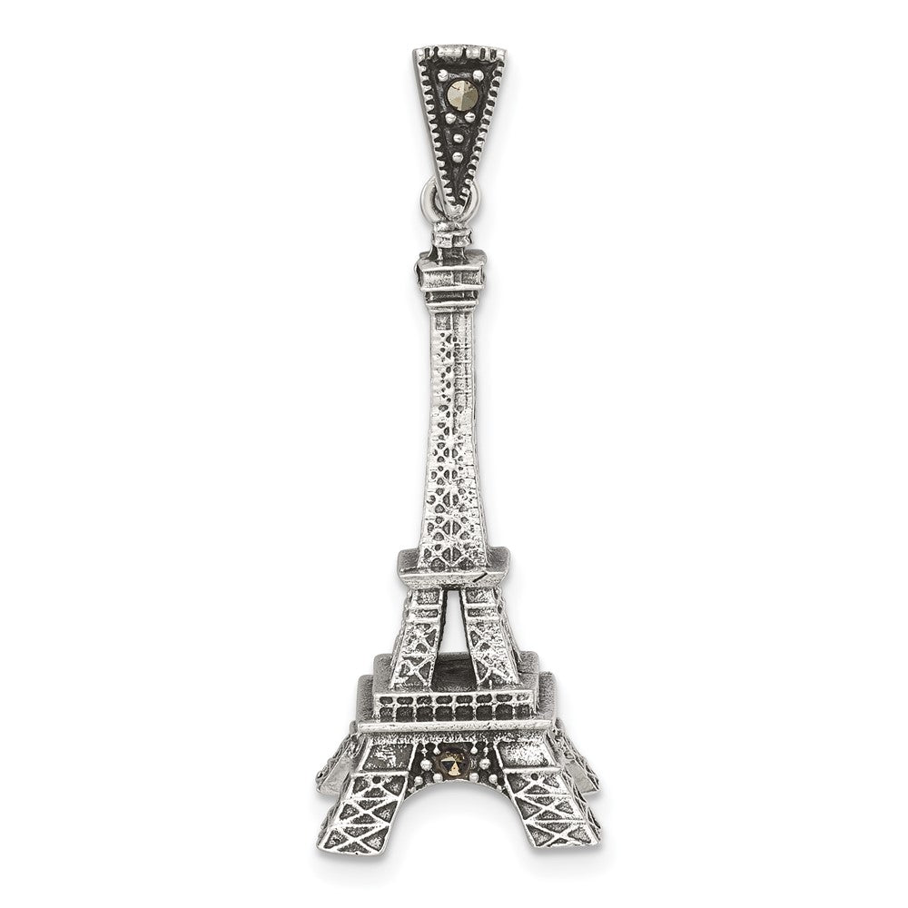 Sterling Silver Antiqued Marcasite 3-D Eiffel Tower Pendant QG7195P