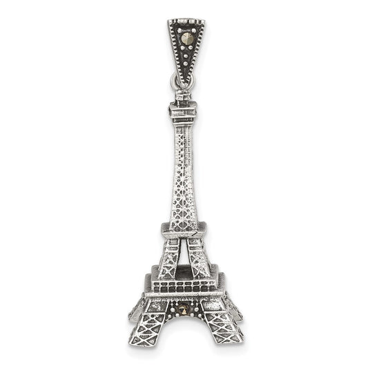 Sterling Silver Antiqued Marcasite 3-D Eiffel Tower Pendant QG7195P