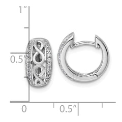 QG7196E Sterling Silver Rhodium-plated Polished and Satin CZ Infinity Round Hinged Hoop Earrings