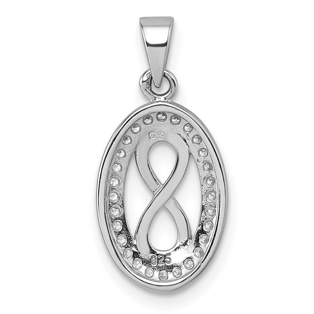 Sterling Silver Rhodium-plated Polished and Satin CZ Infinity Oval Pendant QG7196P