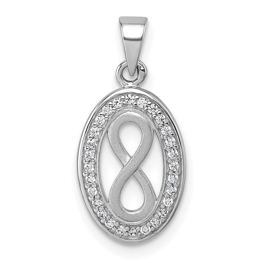 Sterling Silver Rhodium-plated Polished and Satin CZ Infinity Oval Pendant QG7196P