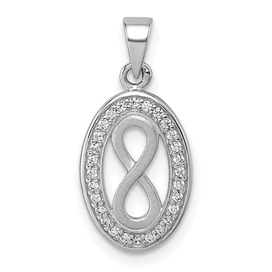 Sterling Silver Rhodium-plated Polished and Satin CZ Infinity Oval Pendant QG7196P