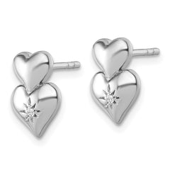 QG7198E Sterling Silver Rhodium-plated Polished White CZ Double Heart Post Earrings