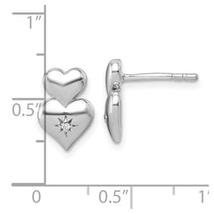 QG7198E Sterling Silver Rhodium-plated Polished White CZ Double Heart Post Earrings