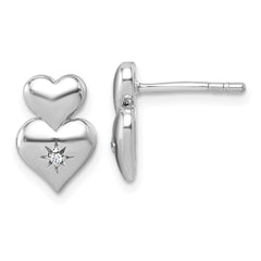QG7198E Sterling Silver Rhodium-plated Polished White CZ Double Heart Post Earrings