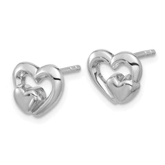 QG7200E Sterling Silver Rhodium-plated Polished Heart Inside Heart Post Earrings
