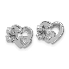 QG7200E Sterling Silver Rhodium-plated Polished Heart Inside Heart Post Earrings