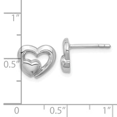 QG7200E Sterling Silver Rhodium-plated Polished Heart Inside Heart Post Earrings