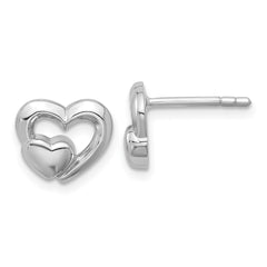 QG7200E Sterling Silver Rhodium-plated Polished Heart Inside Heart Post Earrings