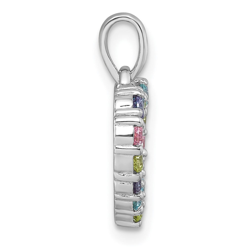 Sterling Silver Rhodium-plated Polished Pastel Blue, Pink, Green and Purple CZ Heart Pendant QG7203P