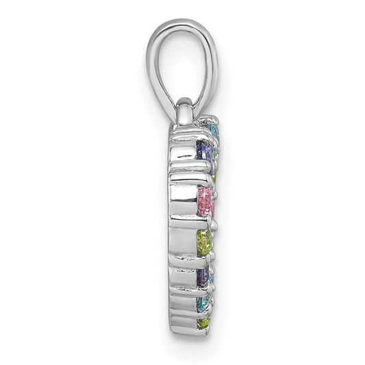 Sterling Silver Rhodium-plated Polished Pastel Blue, Pink, Green and Purple CZ Heart Pendant QG7203P