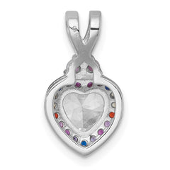 Sterling Silver Rhodium-plated Polished Multi-color Rainbow CZ Heart Halo Chain Slide Pendant QG7204P