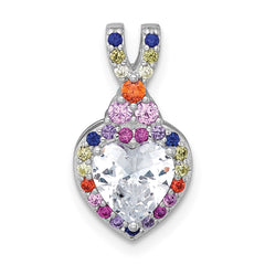 Sterling Silver Rhodium-plated Polished Multi-color Rainbow CZ Heart Halo Chain Slide Pendant QG7204P