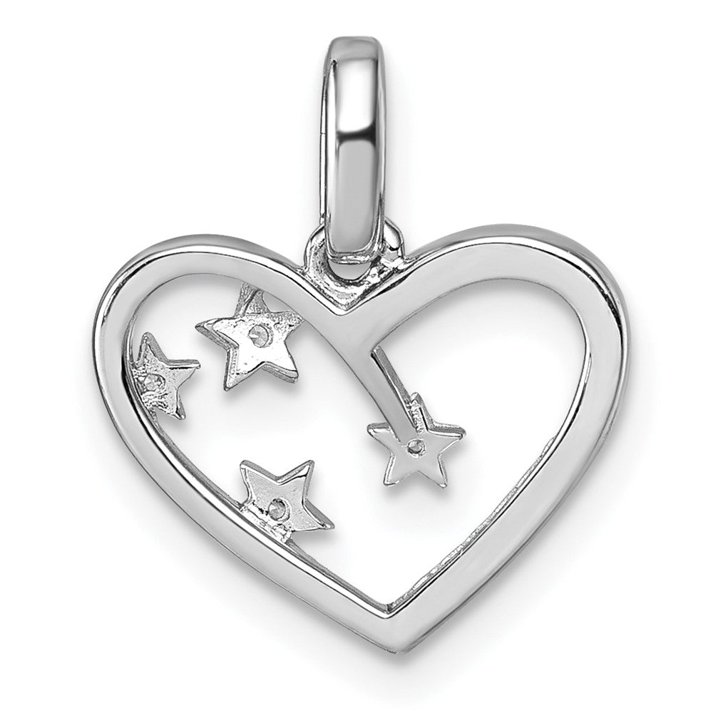 Sterling Silver Rhodium-plated CZ Polished Open Heart with Stars Pendant QG7205P