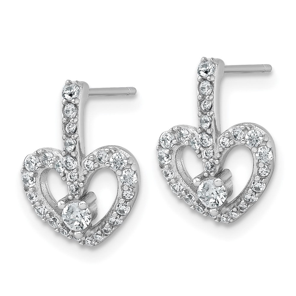 QG7206E Sterling Silver Rhodium-plated Polished CZ Open Heart Post Earrings