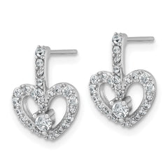 QG7206E Sterling Silver Rhodium-plated Polished CZ Open Heart Post Earrings