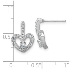 QG7206E Sterling Silver Rhodium-plated Polished CZ Open Heart Post Earrings