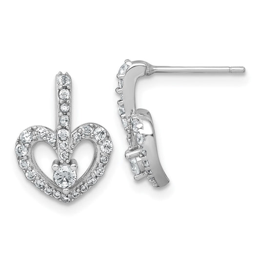 QG7206E Sterling Silver Rhodium-plated Polished CZ Open Heart Post Earrings