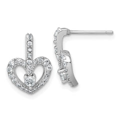 QG7206E Sterling Silver Rhodium-plated Polished CZ Open Heart Post Earrings