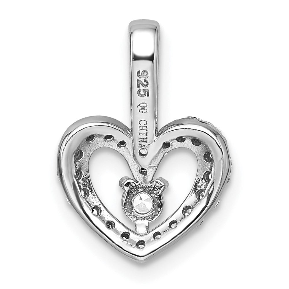 Sterling Silver Rhodium-plated Polished CZ Open Heart Pendant QG7206P