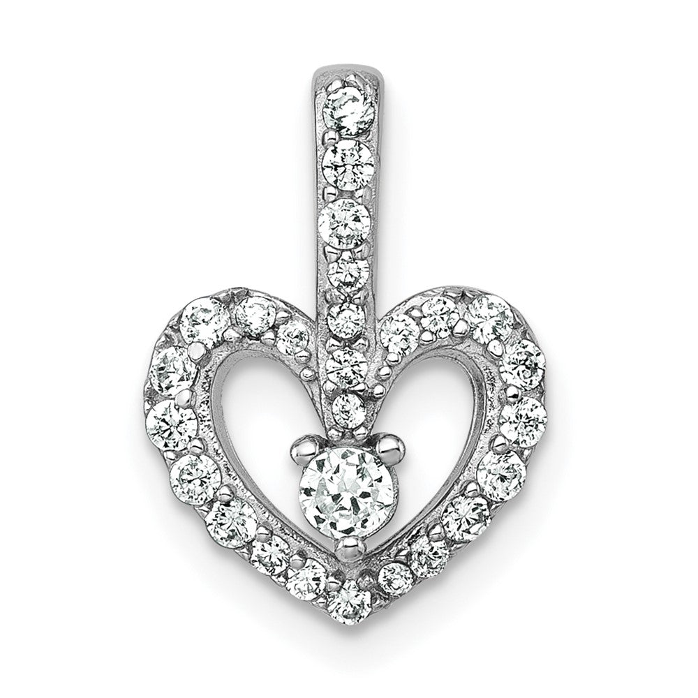 Sterling Silver Rhodium-plated Polished CZ Open Heart Pendant QG7206P