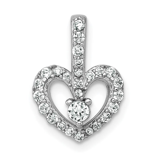 Sterling Silver Rhodium-plated Polished CZ Open Heart Pendant QG7206P
